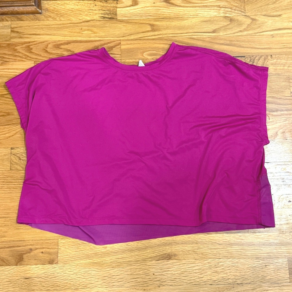 Champion Womens Boxy Mesh Back Active Top Magenta Pink Short Sleeve Large